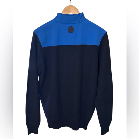 NWT Peter Millar Men Sweater M Cowes Navy Cotton Wool Rib Knit 1/4 Zip Pullover - Picture 2 of 13